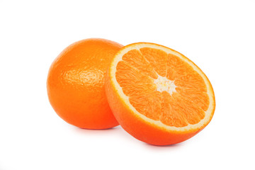 Sliced orange fruit isolated on white background