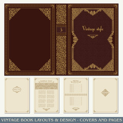 Vintage book layouts and design, covers and pages