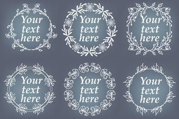 Vector set of hand drawn frames. Page decorations with floral elements