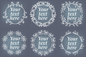 Vector set of hand drawn frames. Page decorations with floral elements