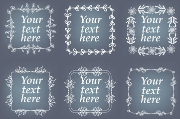 Vector set of hand drawn frames. Page decorations with floral elements