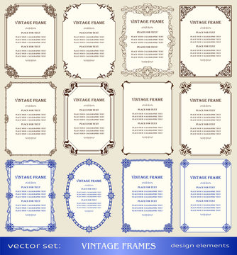 Vintage frames and borders set, book covers and pages