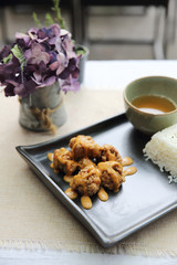karaage fried chicken with rice japanese food
