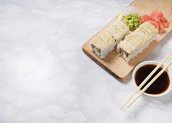 sushi set on white  table