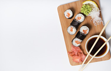 sushi set on white table