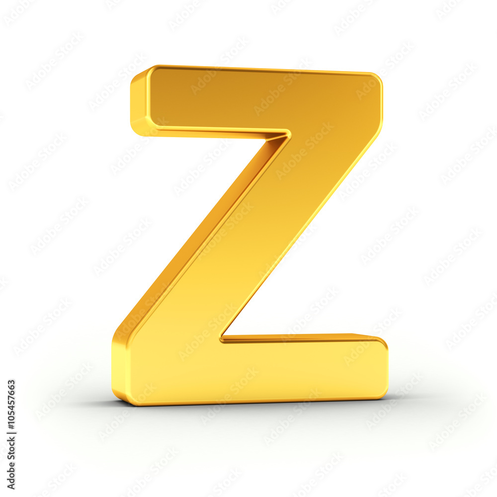 Poster the letter z as a polished golden object with clipping path