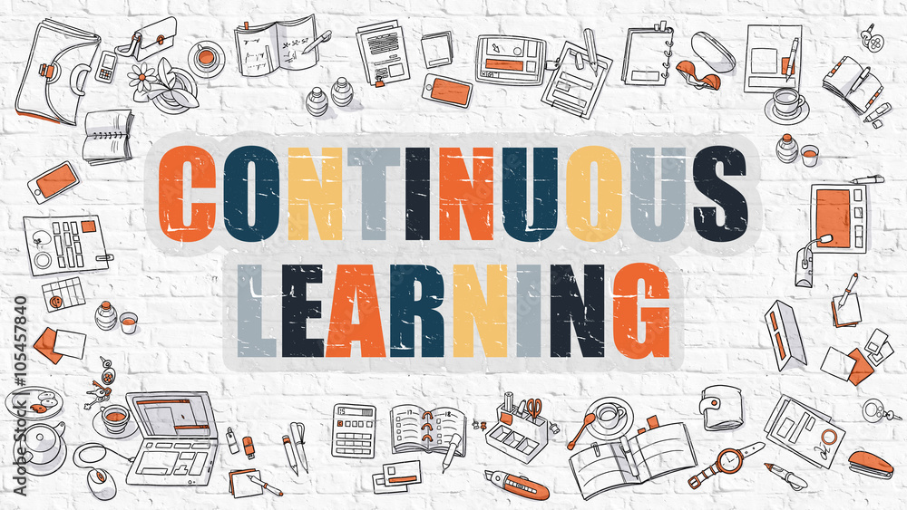 Aufkleber continuous learning concept. modern line style illustration. multicolor continuous learning drawn on