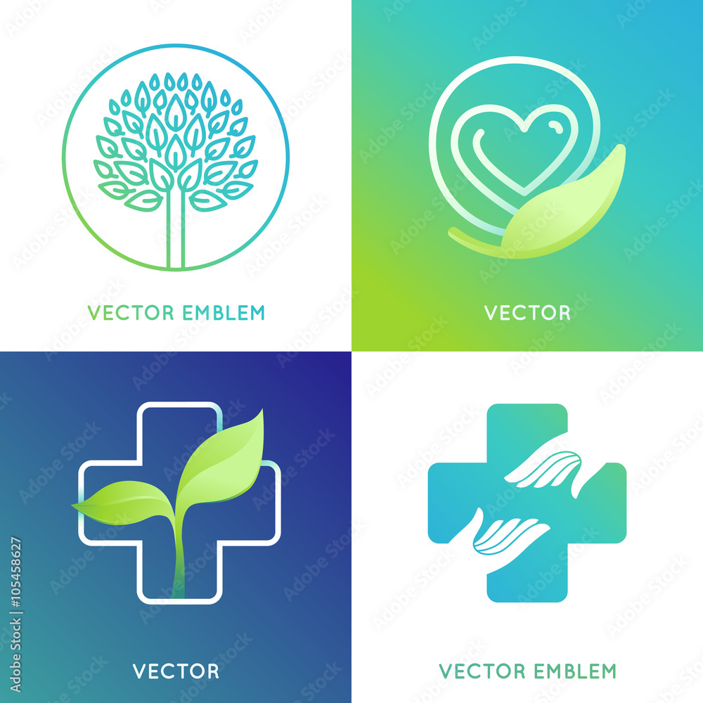 Poster vector set of logo design template in bright gradient colors