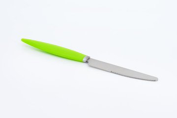 table knife with green plastic handle