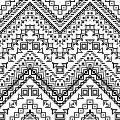 Seamless hand drawn chevron pattern with ethnic and tribal ornament. Vector black and white fashion illustration