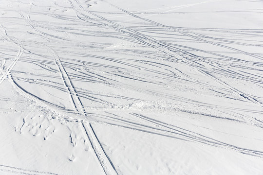 Ski slope remains traces prints track