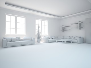 Fototapeta na wymiar bright interior design of living room with colored furniture - 3d illustration