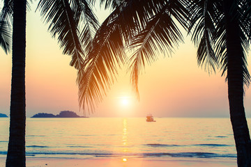 Fototapeta na wymiar Beautiful sunset at tropical sea coast.