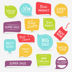 Collection of Sale Discount Styled origami Banners. Vector illus