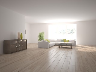 Fototapeta premium bright interior design of living room with colored furniture - 3d illustration