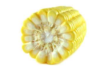 Half of sweet corn on white background