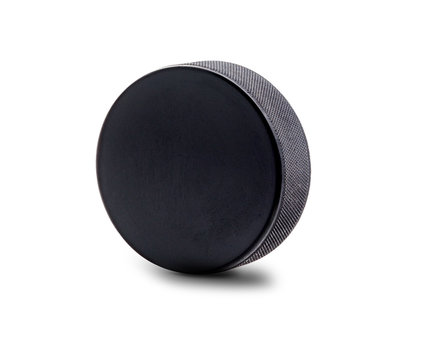 An Upright Hockey Puck Isolated on White Background