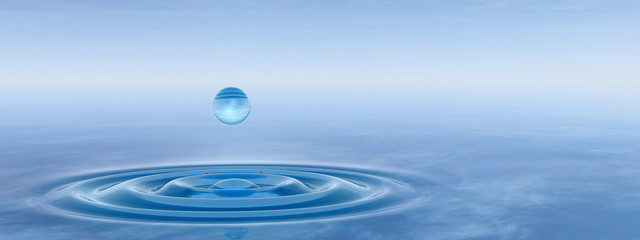 Conceptual blue liquid drop falling in water banner