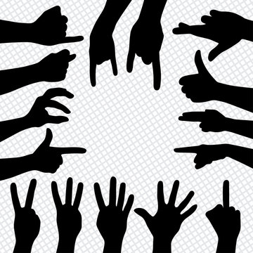 Differend sign by hands. Silhouettes of hands