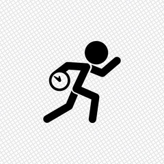 Fototapeta na wymiar Running man with clock. Simple icon. To be late. An unpleasant situation
