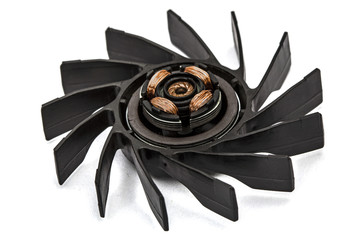 Propeller and stator of electric fan, isolated on white backgrou