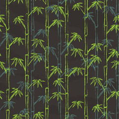 Colorful bamboo is drawed on gray chalkboard. Seamless Pattern