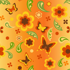 Seamless wallpaper with flowers and butterflies