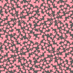 flowers of sakura. Infinitely curly branches. Oriental style. Seamless pattern with gray background