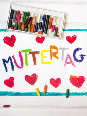 Colorful drawig - German Mother's Day card with words 'Mother's day'