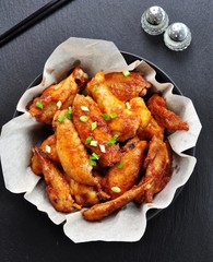Chicken wings fried in soy sauce, rice vinegar, honey and sesame oil.