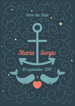 Invitation to the wedding in a marine theme.