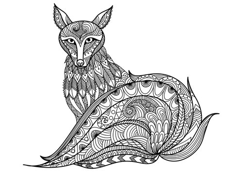 Red fox line art design for coloring book for adult, tattoo, t shirt design and so on