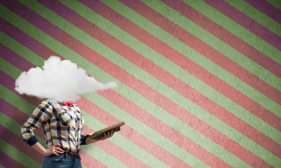 Girl with head in cloud