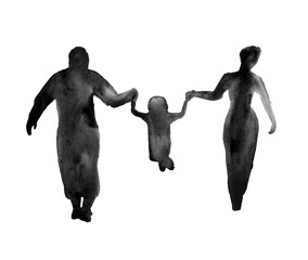 silhouette of people. a family. isolated. watercolor