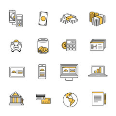 Dollar finance money line icons collection. Smart banking, savings & mobile payment set.