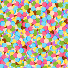 Variety of colorful gumballs seamless pattern flat vector illustration.