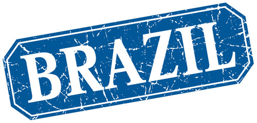 Brazil blue square grunge retro style sign