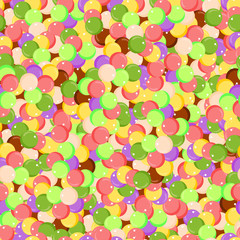 Variety of colorful gumballs seamless pattern flat vector illustration.