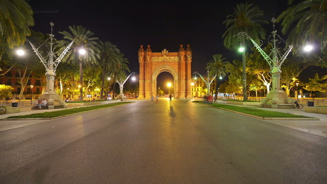 Nightlife near arch of triumph in Barcelona, Spain