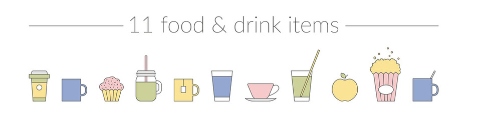 Vector Thin Line Icon Set Food & Drink