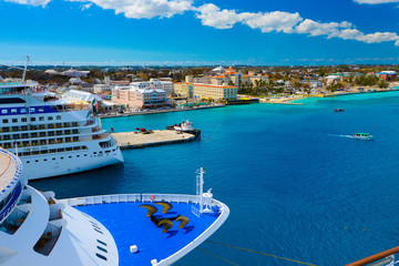 Some passenger ships anchored in the port of Nassau, Bahamas