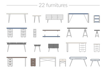 Vector Thin Line Icon Set Furnitures