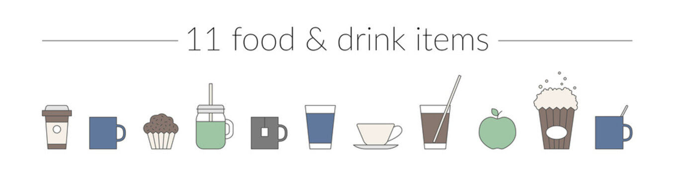 Vector Thin Line Icon Set Food & Drink