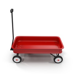 Childs red wagon on white background