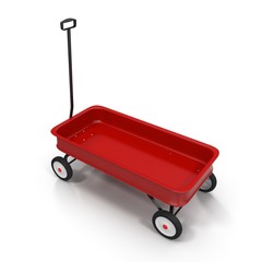 Childs red wagon on white background