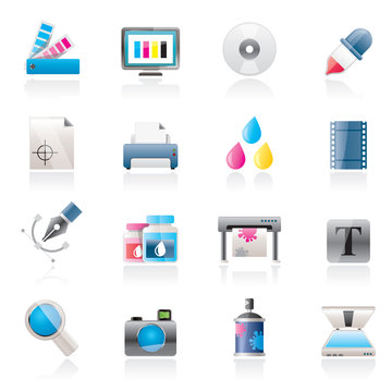 Print industry and graphic design icons - vector icon set