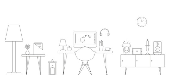 Vector Thin Line Workspace Scene