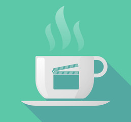 Long shadow cup of coffee with  a clapperboard