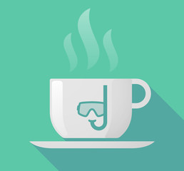 Long shadow cup of coffee with  a diving goggles