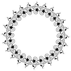 Round frame with silhouette flowers